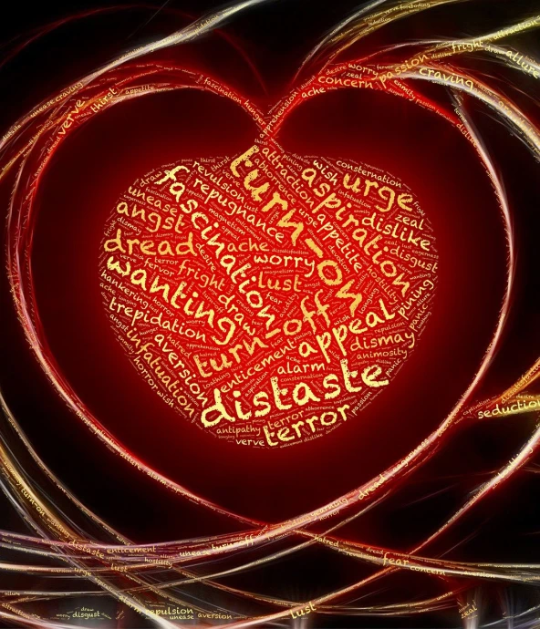 a heart made out of words on a black background, a picture, by Elaine Duillo, romanticism, dissipate!!, on a red background, turbulence, desktop wallpaper