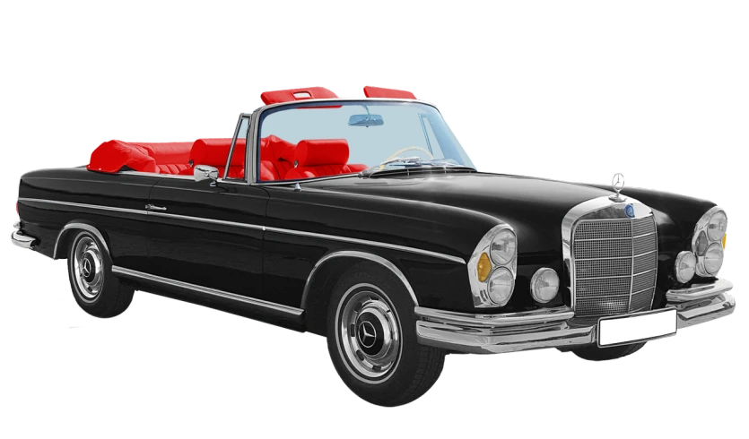 a black and red convertible car on a black background, a digital rendering, by Dave Melvin, trending on pixabay, mercedez benz, vintage - w 1 0 2 4, aqua, soft top roof raised