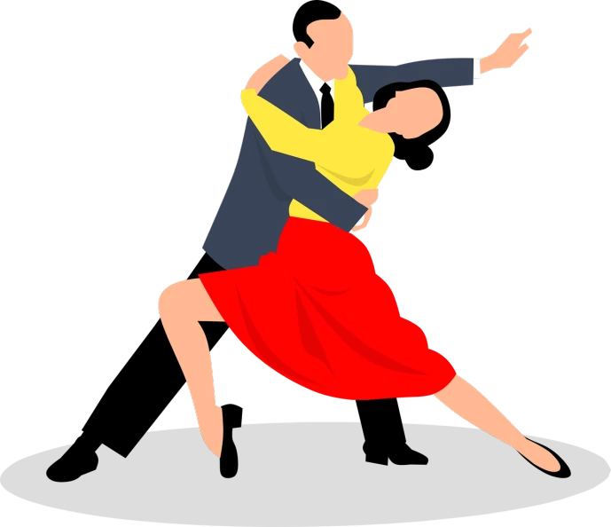 a man and a woman are dancing together, a digital rendering, by Hugh Hughes, pixabay contest winner, figuration libre, on a flat color black background, -step 50, clipart, embracing