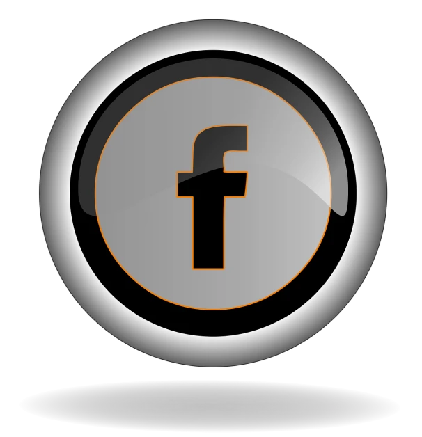 a black and orange facebook button on a black background, a digital rendering, flickr, digital art, !!! very coherent!!! vector art, grayish, round logo, facebook photo