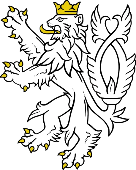 a white lion with a crown on its head, inspired by Ferdynand Ruszczyc, arms held high in triumph, house bolton, with an eagle emblem, wikimedia
