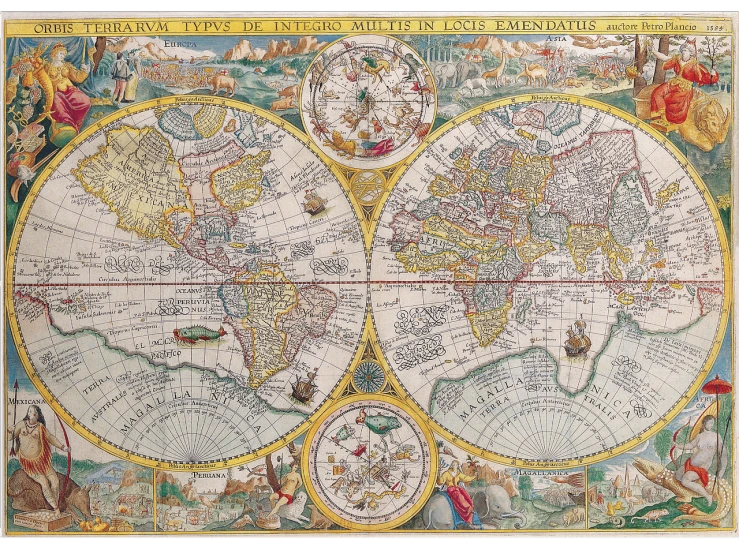 a close up of a map of the world, by Henricus Hondius II, shutterstock, centered in panel, topview map, highly detailed”, decorated