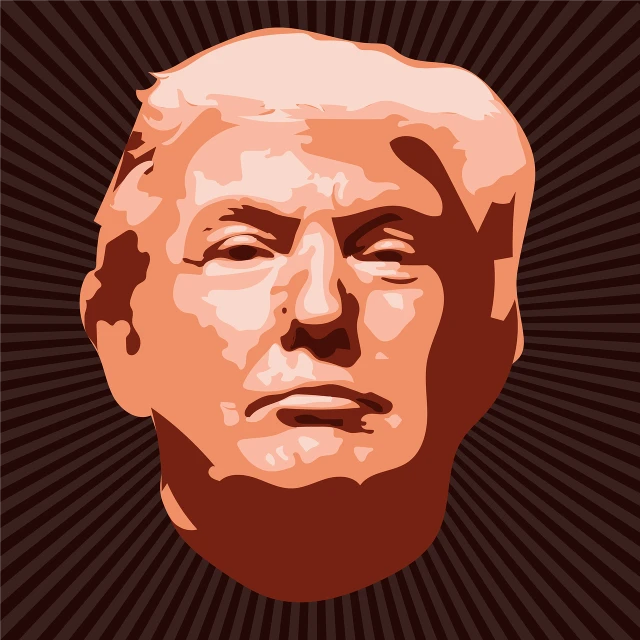 a close up of a person's face on a black background, vector art, pop art, portrait of trump, in retro colors, made of bronze, masterpiece illustration