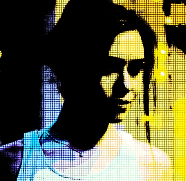 a close up of a person with a cell phone, vector art, inspired by Gao Cen, pop art, jennifer connelly, glitch effect sunlight, cinestill 50d, jacen solo