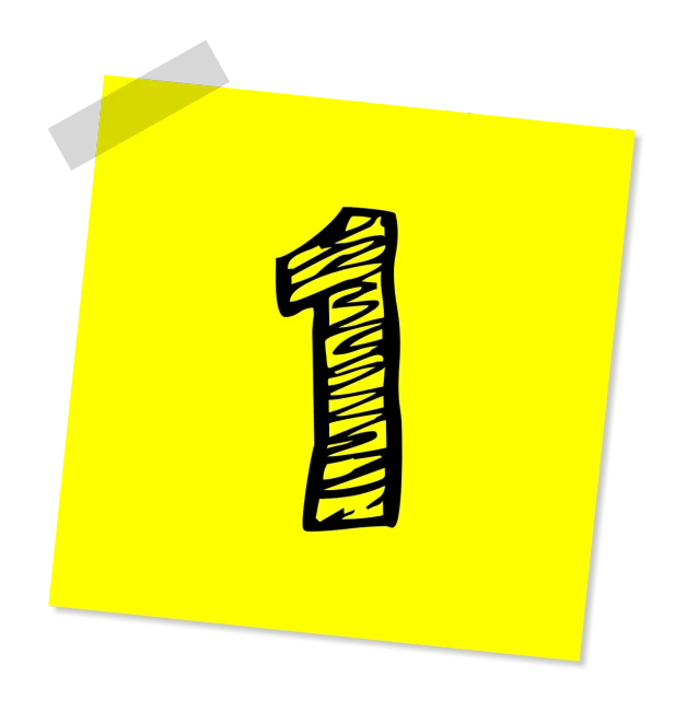 a yellow post it note with the number one on it, a digital rendering, by Lichtenstein, the background is black, celebration, various posed, average