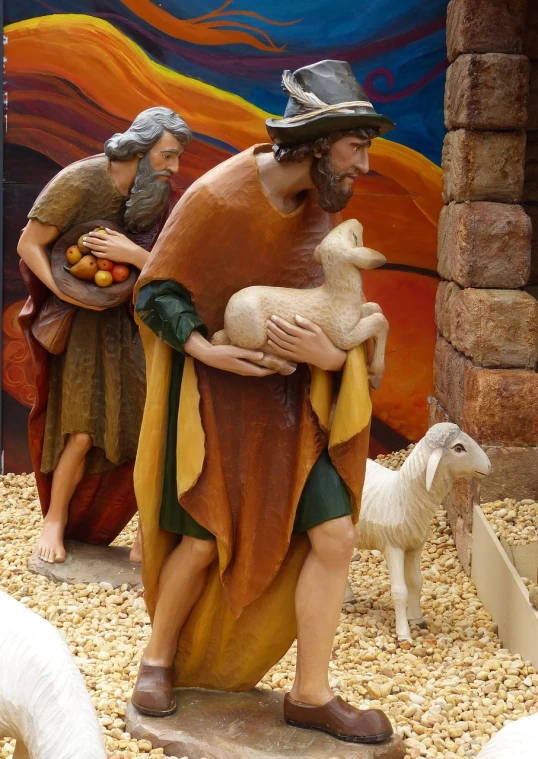 a statue of a man carrying a sheep, by Scott Gustafson, fine art, with infant jesus, joseph and joseph, large diorama, detail