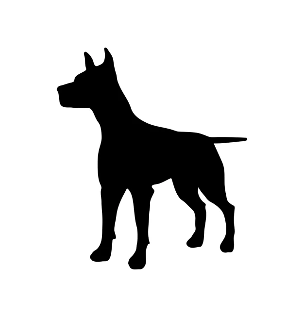 a black and white silhouette of a dog, an illustration of, pixabay, bauhaus, two pointed ears, 2 d cg, pits, cyborg dog
