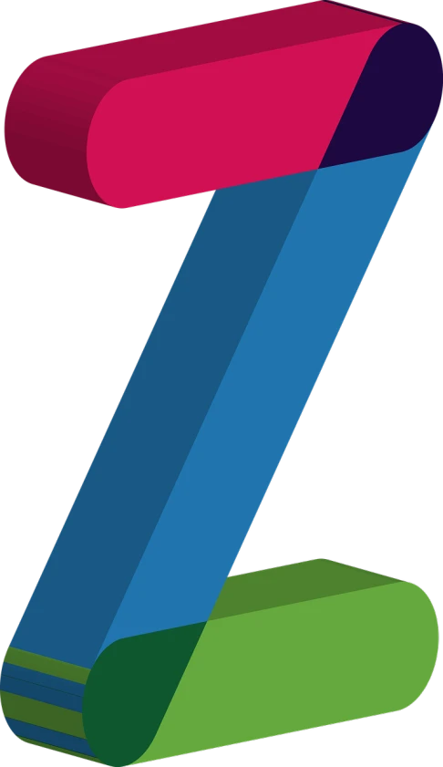 a colorful letter z on a black background, inspired by Zsolt Bodoni, zbrush central, minimalism, pink and blue colour, vectorized, 1128x191 resolution, steve zheng