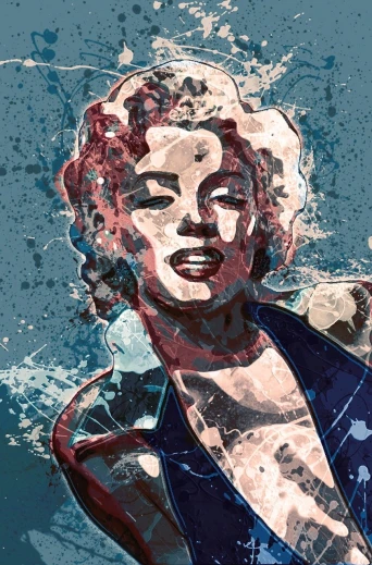 a close up of a painting of a woman, vector art, inspired by Marilyn Bendell, pop art, blue colour splash, beautiful art uhd 4 k, vintage art, stained”