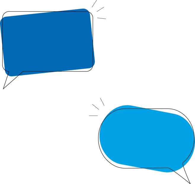 a couple of blue boxes sitting next to each other, inspired by Masamitsu Ōta, deviantart, rounded shapes, the background is black, speech bubbles, [ overhead view ]!!