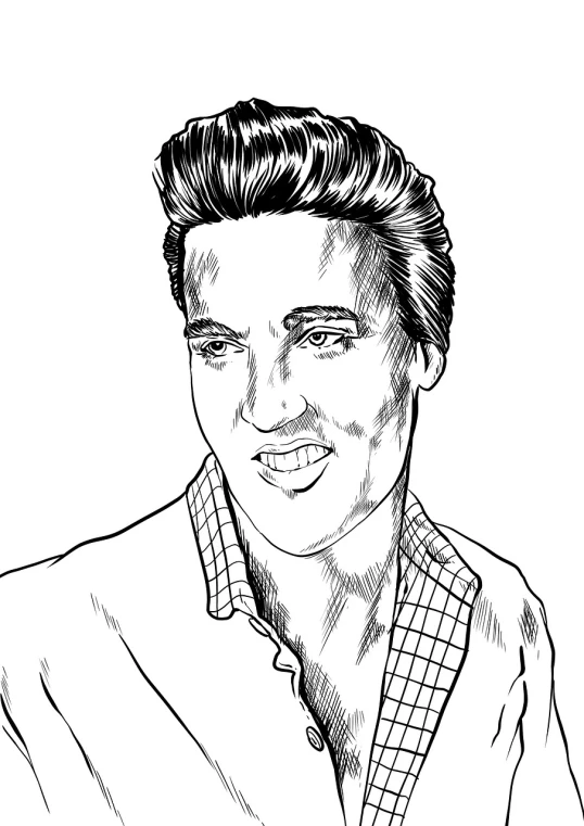 a black and white drawing of elvis presley, vector art, trending on pixabay, line art colouring page, -step 50, commercial illustration, line art - n 9