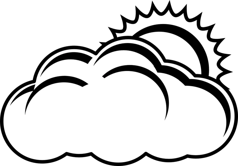 a cloud with sun rays coming out of it, an illustration of, inspired by Shūbun Tenshō, pixabay, bauhaus, icon black and white, sunbathing. illustration, large white clouds, nighttime!