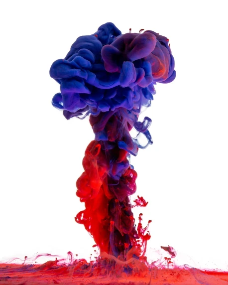 a red and blue liquid is in the air, inspired by Alberto Seveso, action painting, violet spike smoke, indigo and venetian red, lots of colors, stock color
