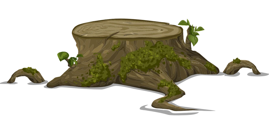 a tree stump with moss growing on it, concept art, inspired by Goro Fujita, conceptual art, lineless, on a black background, weed cutie mark, 2d side view