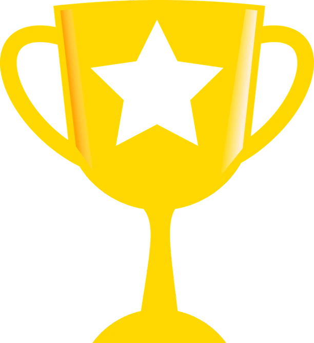 a golden trophy with a star on top, inspired by Masamitsu Ōta, pop art, colors: yellow, cut, item, cute:2