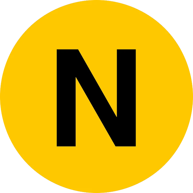 a yellow circle with the letter n in it, by Zoltán Nuridsány, reddit, neoplasticism, subways, readable, : :, information