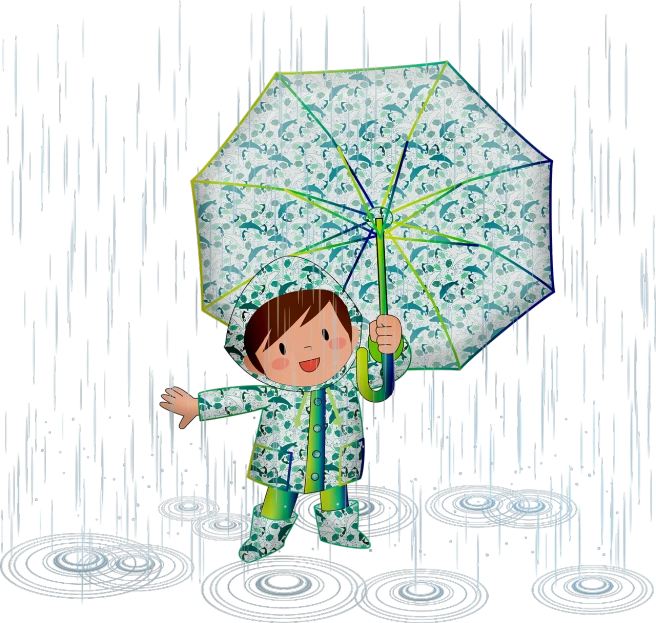 a child holding an umbrella in the rain, a digital rendering, inspired by Matsuno Chikanobu, naive art, rendered in maya 4 d, lsd ripples, full body close-up shot, cute boy