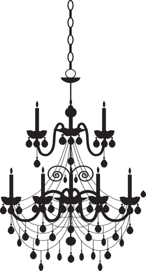 a black and white silhouette of a chandelier, a digital rendering, silverplate, dim, created in adobe illustrator, church chandelier