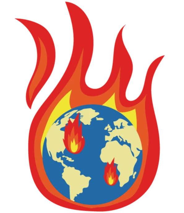 a globe with fire coming out of it, an illustration of, inspired by Rodney Joseph Burn, frank kozik, heat wave, logo without text, planet earth from space on fire