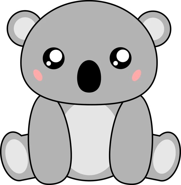 a cartoon koala bear sitting on the ground, vector art, inspired by Kubisi art, on a flat color black background, black hair and large eyes, closeup of an adorable, plushie