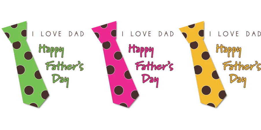 a couple of ties that say happy father's day, by Ingrida Kadaka, pixabay, dada, with a black background, polka dot, 3 - piece, daughter