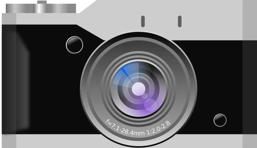a black and white photo of a camera, a picture, by Tom Carapic, pixabay, photorealism, app icon, sharp focus vector centered, gradient aperture, sharp focus illustration