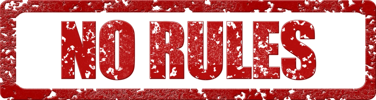a red sign that says no rules on a black background, a digital rendering, by Christopher Rush, trending on pixabay, graffiti, people running, grungy steel, truth, on a red background