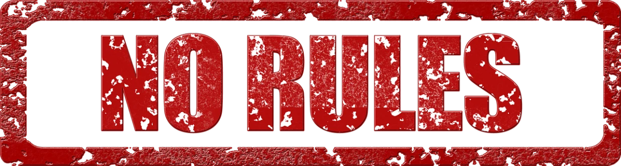 a red sign that says no rules on a black background, a digital rendering, by Christopher Rush, trending on pixabay, graffiti, people running, grungy steel, truth, on a red background