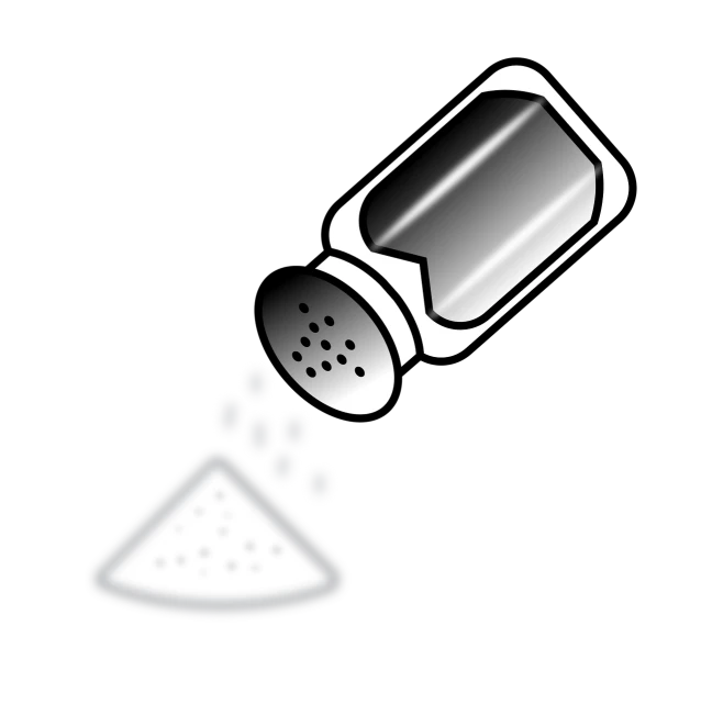 a salt shaker is sprinkled with salt, a digital rendering, inspired by Masamitsu Ōta, pixabay, black backround. inkscape, rocket, silver, ( ( illustration