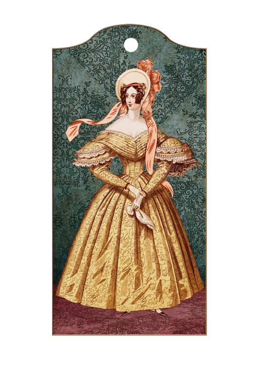 a painting of a woman in a yellow dress, a digital rendering, inspired by Franz Xaver Winterhalter, renaissance, eugene grasset, gilt silk fabric, full - view, victorian england style