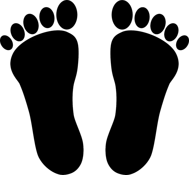 a pair of feet on a black background, a stipple, pixabay, simple path traced, black outline, drawn in microsoft paint, black floor