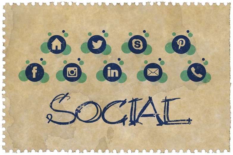 a stamp with the word social written on it, by Amelia Peláez, trending on pixabay, digital art, splash page, breeding, tan, platforms