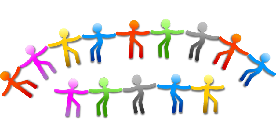 a group of people holding hands in a circle, trending on pixabay, process art, on a flat color black background, they are all laying down, clip art, in a row