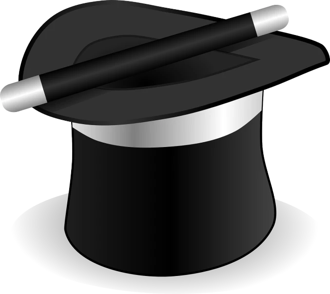 a top hat with a pencil sticking out of it, a cartoon, by Sigmund Freudenberger, trending on pixabay, gradient black to silver, the magician, [ mystic, hd picture