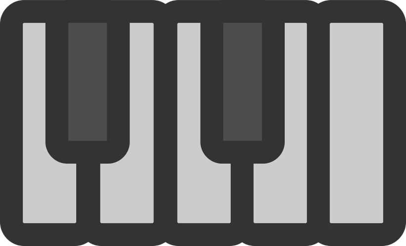 a black and white picture of a piano keyboard, vector art, inspired by Oskar Lüthy, pixabay, flat grey color, cutie mark, using synthesizer, flat 2 d vector art