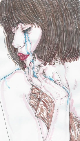 a drawing of a woman with tears on her face, by Conrad Roset, kiko mizuhara, closeup of face melting, crying fashion model, otto schmidt