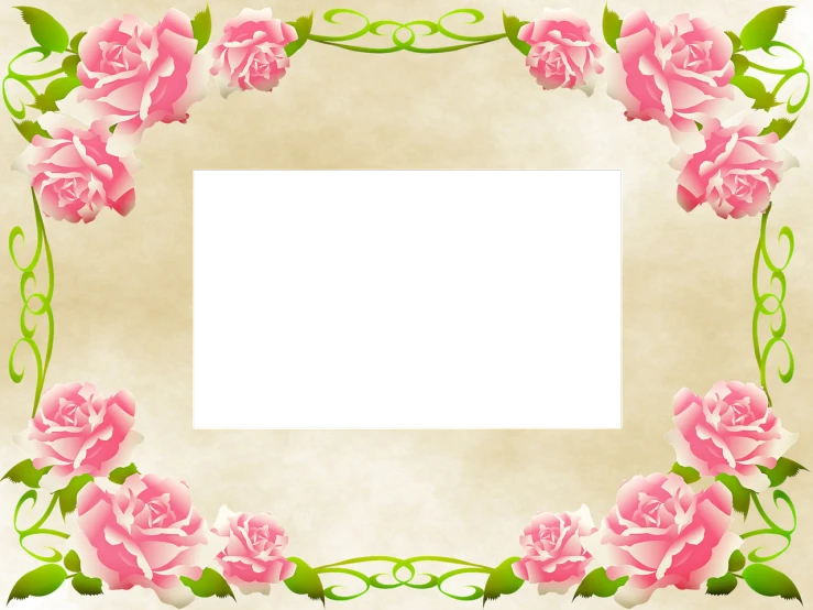 a picture frame with pink roses and green leaves, inspired by Katsushika Ōi, sōsaku hanga, monochrome background, distant photo, monitor, ballroom background