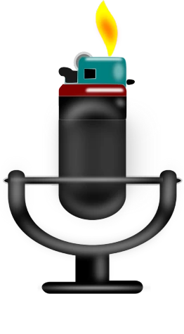 a lighter with a flame coming out of it, concept art, reddit, hurufiyya, microphone silluette, black+velvet+red+turquoise, !!! very coherent!!! vector art, front view