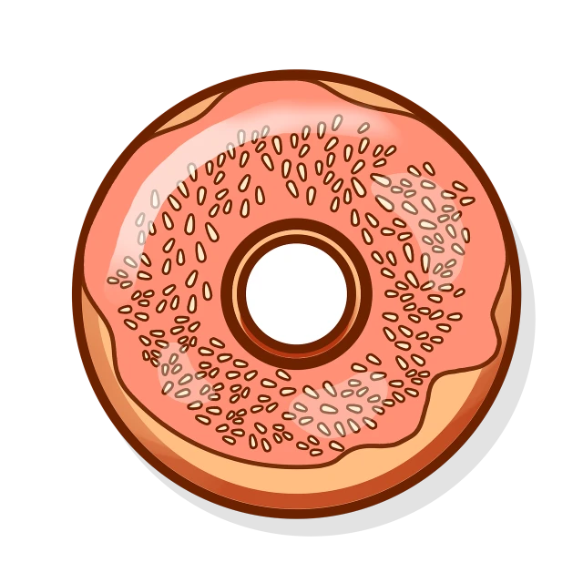 a pink donut with sprinkles on a black background, vector art, sharp high detail illustration, brown holes, game icon, sticker illustration