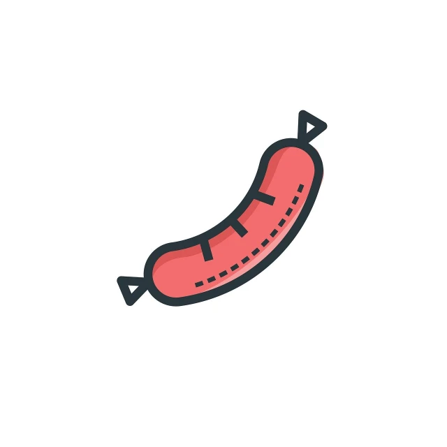 a hot dog sitting on top of a white surface, concept art, by Emma Andijewska, rasquache, vectorized logo style, ground red meat, simple primitive tube shape, icon