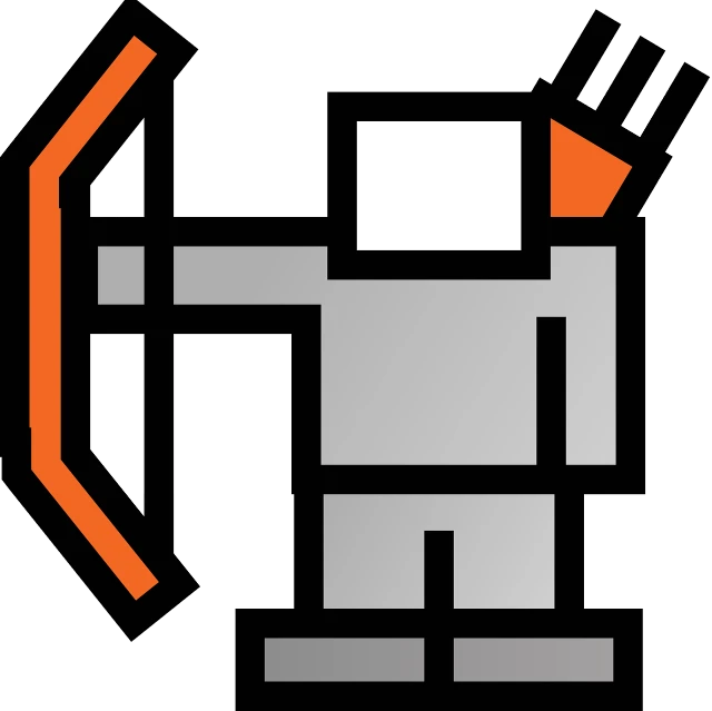 an image of a robot with an arrow, by Viktor Oliva, pixel art, white and orange breastplate, game icon, longbow arrow, medieval graphic