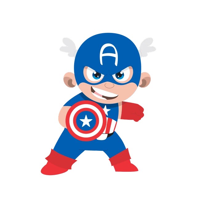 a boy in a captain costume holding a shield, vector art, inspired by Jack Kirby, tumblr, joe biden as captain america, on black background, toddler, name of the character is chad