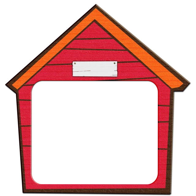 a picture of a dog house on a black background, a digital rendering, decorative frame, front photo, cut-away, a brightly coloured