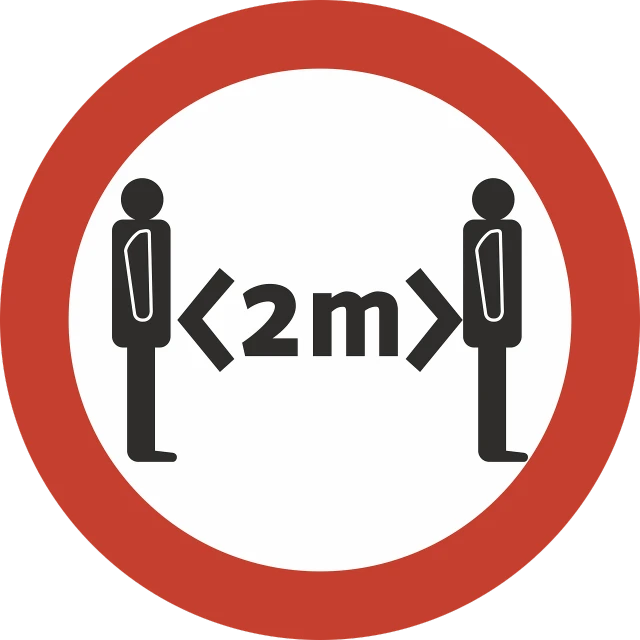 a red and white sign with two men standing next to each other, by Zoran Mušič, pixabay, excessivism, mathematical interlocking, siting on a toilet, 2 meters, rounded logo