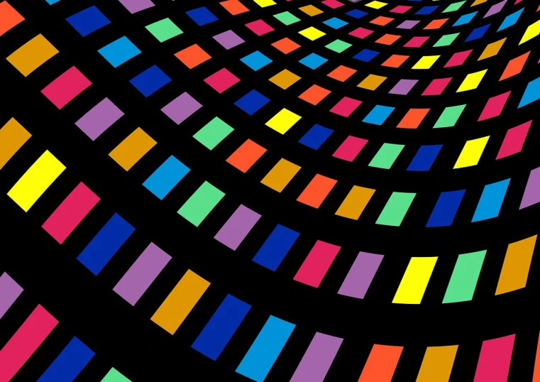 a multicolored spiral design on a black background, inspired by Yaacov Agam, flickr, color field, checkered pattern, colorful palette illustration, rectangle, nightclub background