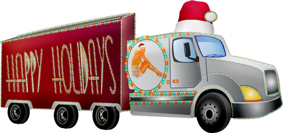 a christmas truck with a santa hat on top of it, pixabay, digital art, a blond, swarovski, hermes, x - day
