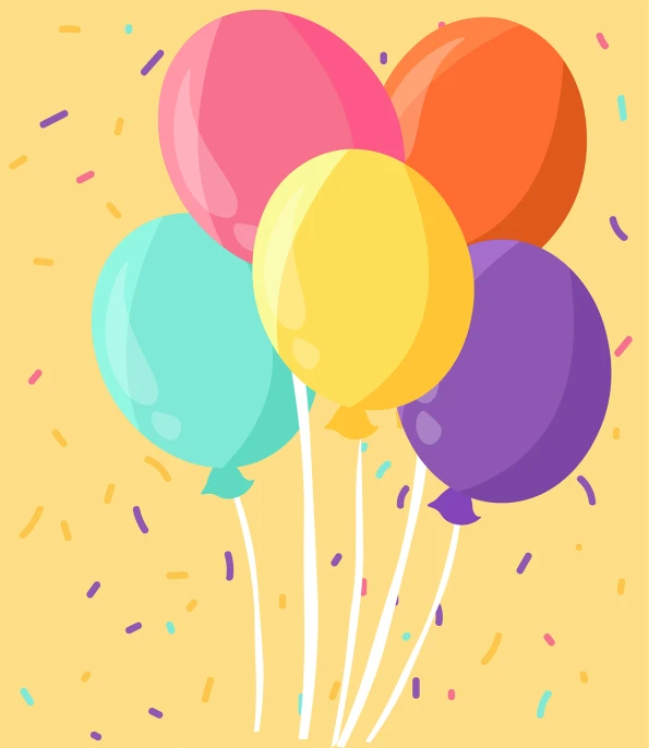 a bunch of balloons with confetti sprinkles, vector art, by Whitney Sherman, shutterstock, background image, colorful flat design, cartoon style illustration, concept illustration