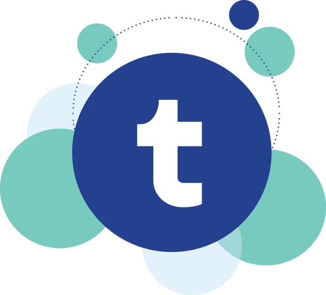 a blue circle with a white t on it, featured on tumblr, tachisme, infographics. logo. blue, various posed, tileable, with techware