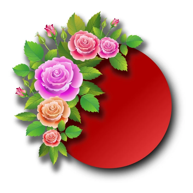 a red circle with a bunch of flowers on it, a picture, sōsaku hanga, rose background, digital rendering, round form, on simple background