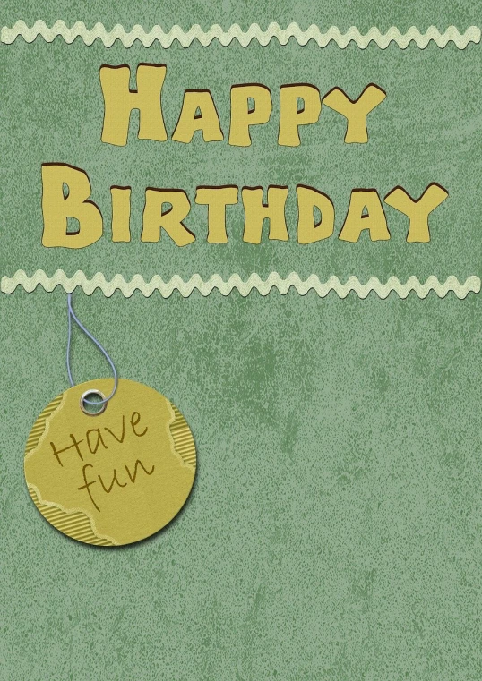 a happy birthday card with a tag attached to it, a digital rendering, graffiti, textured parchment background, iphone 15 background, pale green background, close up photo